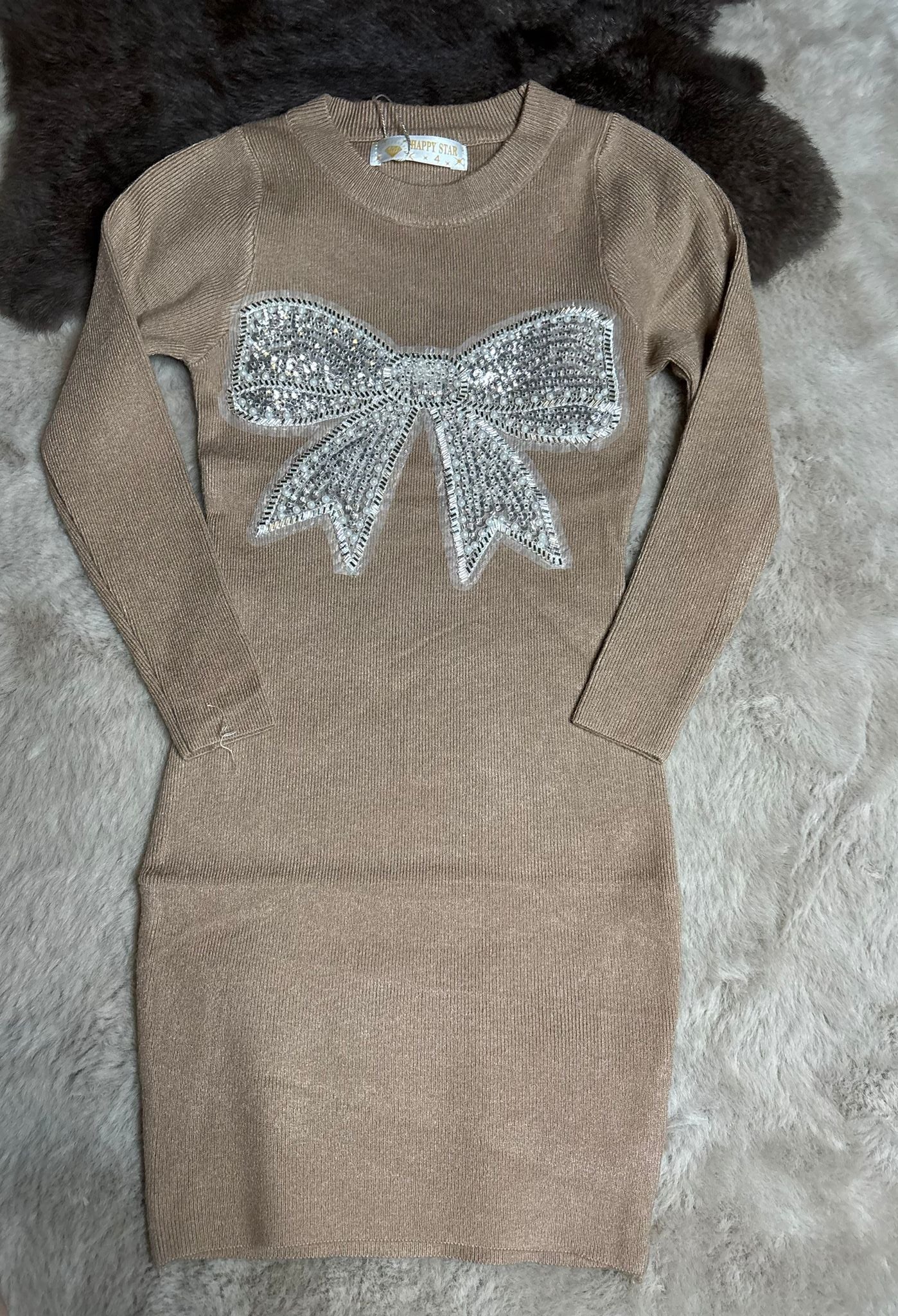 Parel bow dress brown