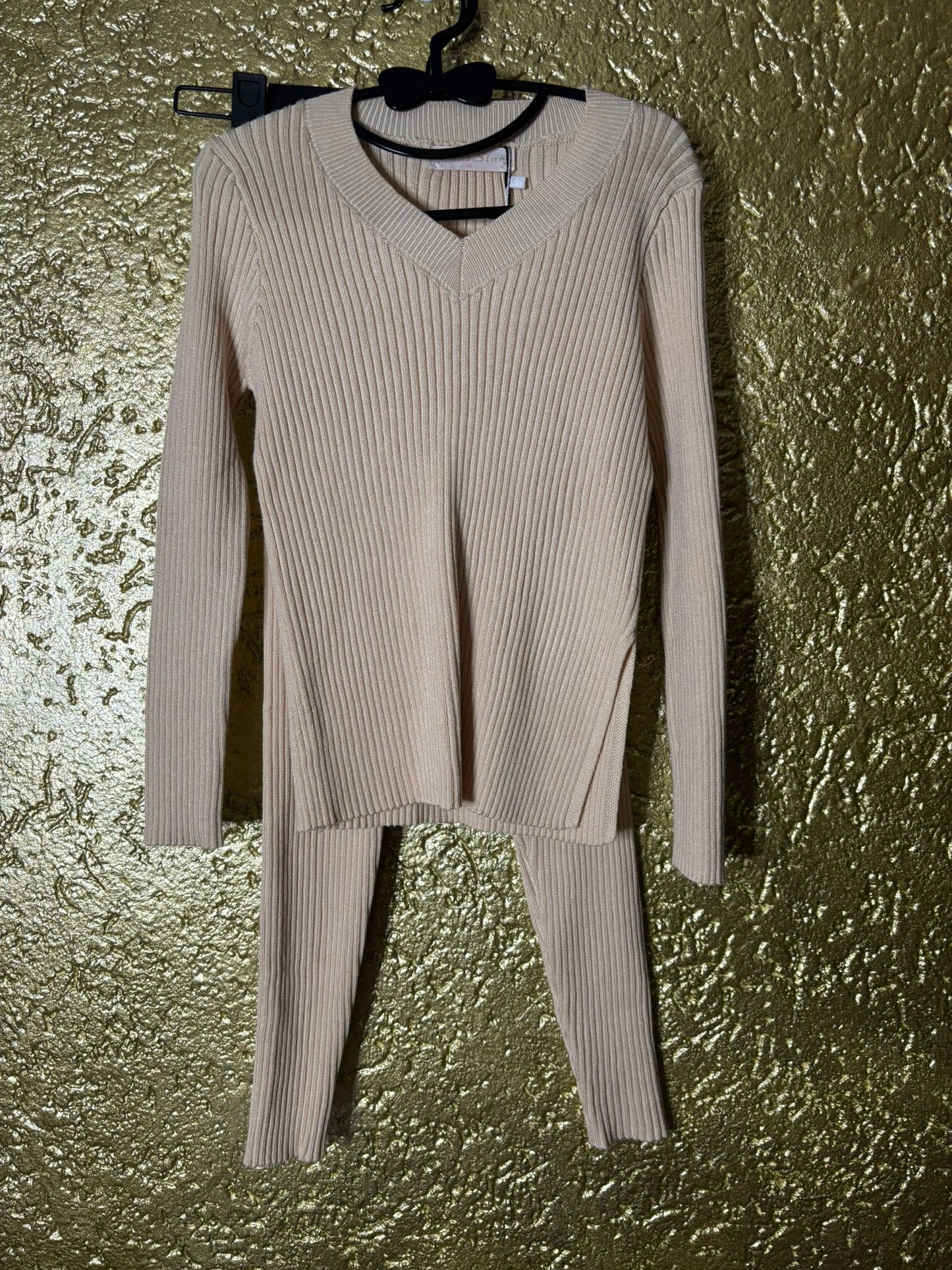 Ribbed set beige