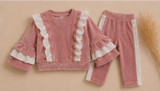velvet ruffle set pink