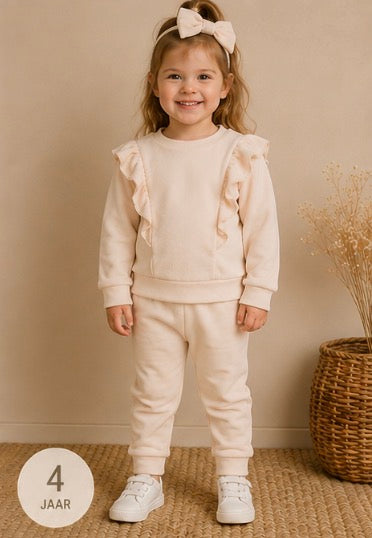velvet ruffle set beige