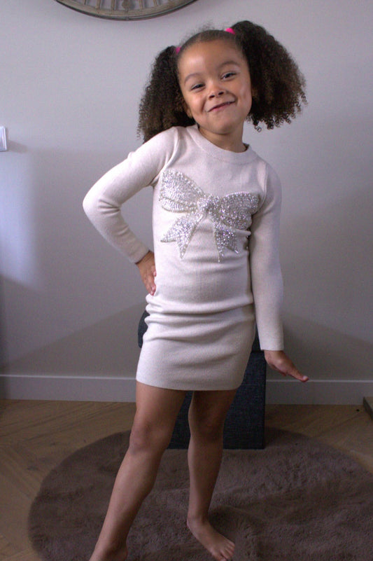 parel bow dress white