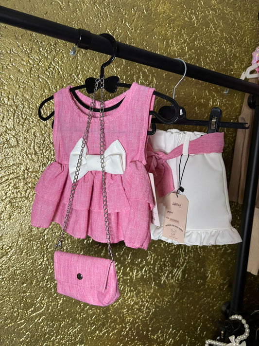 Ruffle bow set pink