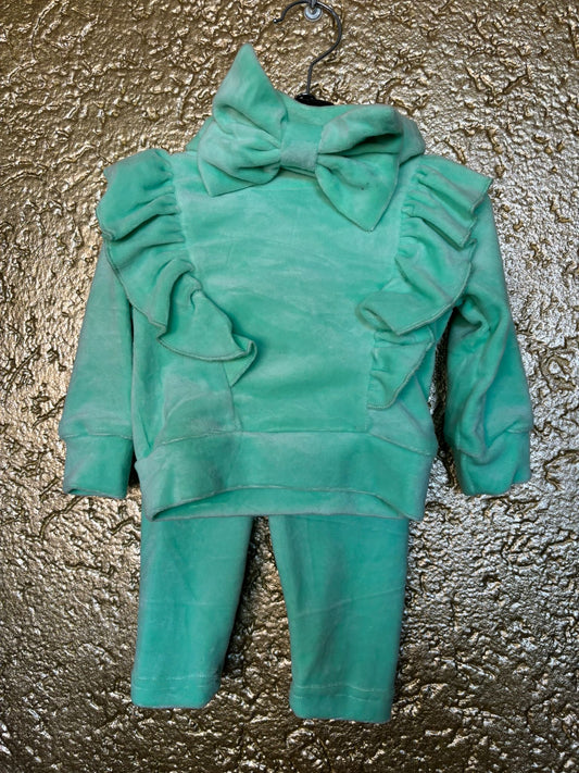 velvet ruffle set turqouise